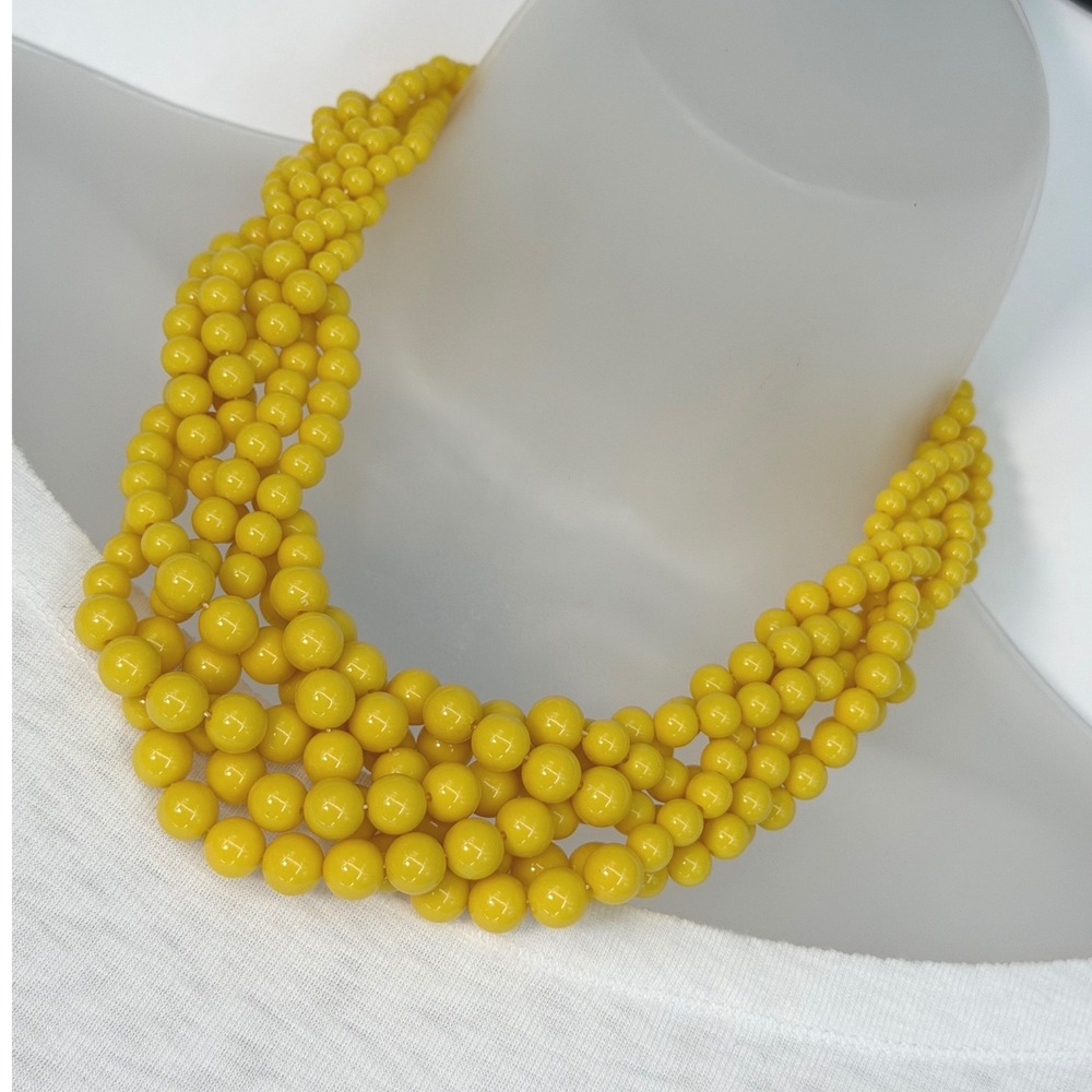 Yellow Multi Strand Beaded Bib Necklace Adjustable Brass Tone Clasp Boho 103-27 - Picture 10 of 10